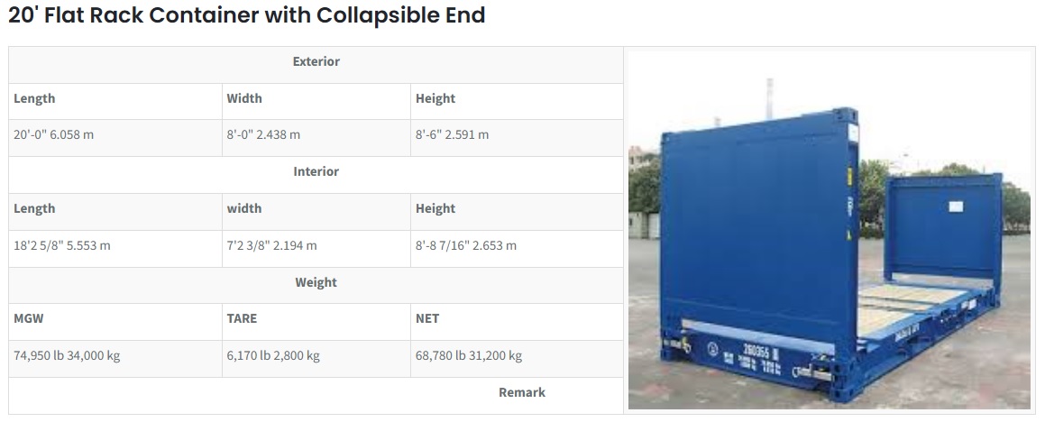 20' Flat Rack Container with Collapsible End