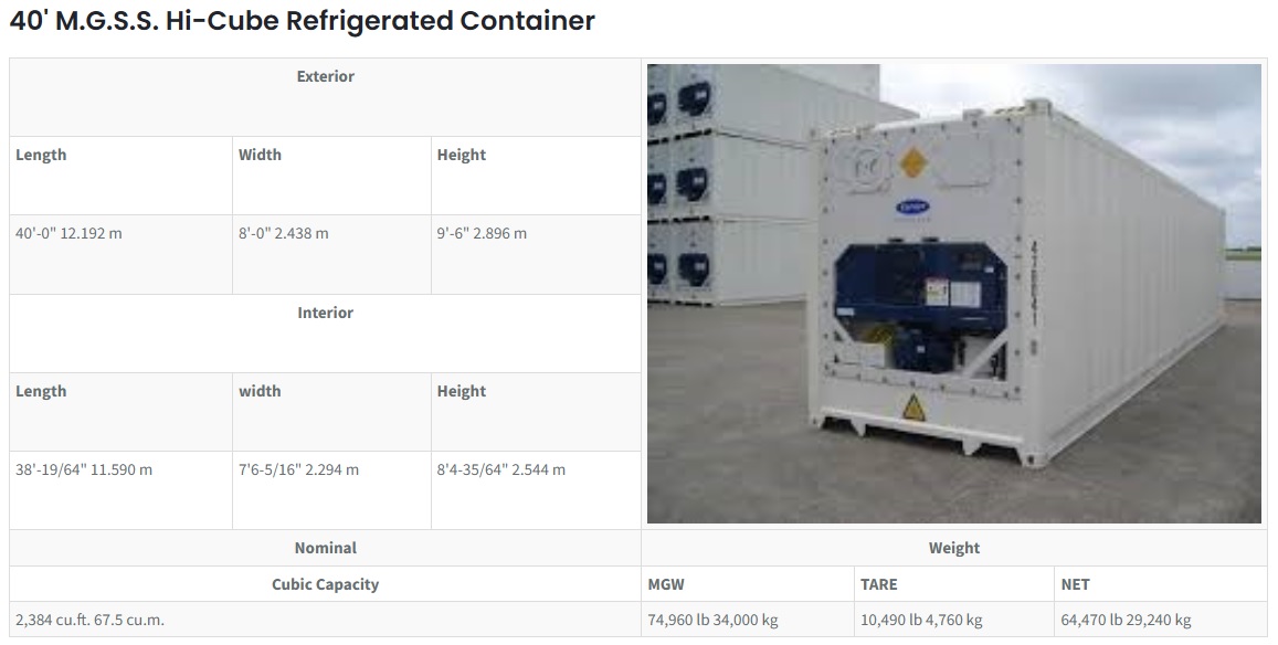40' M.G.S.S. Hi-Cube Refrigerated Container