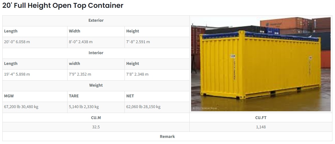 20' Full Height Open Top Container
