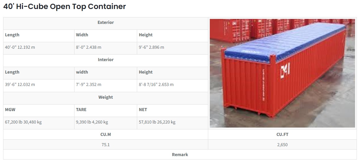 40' Hi-Cube Open Top Container